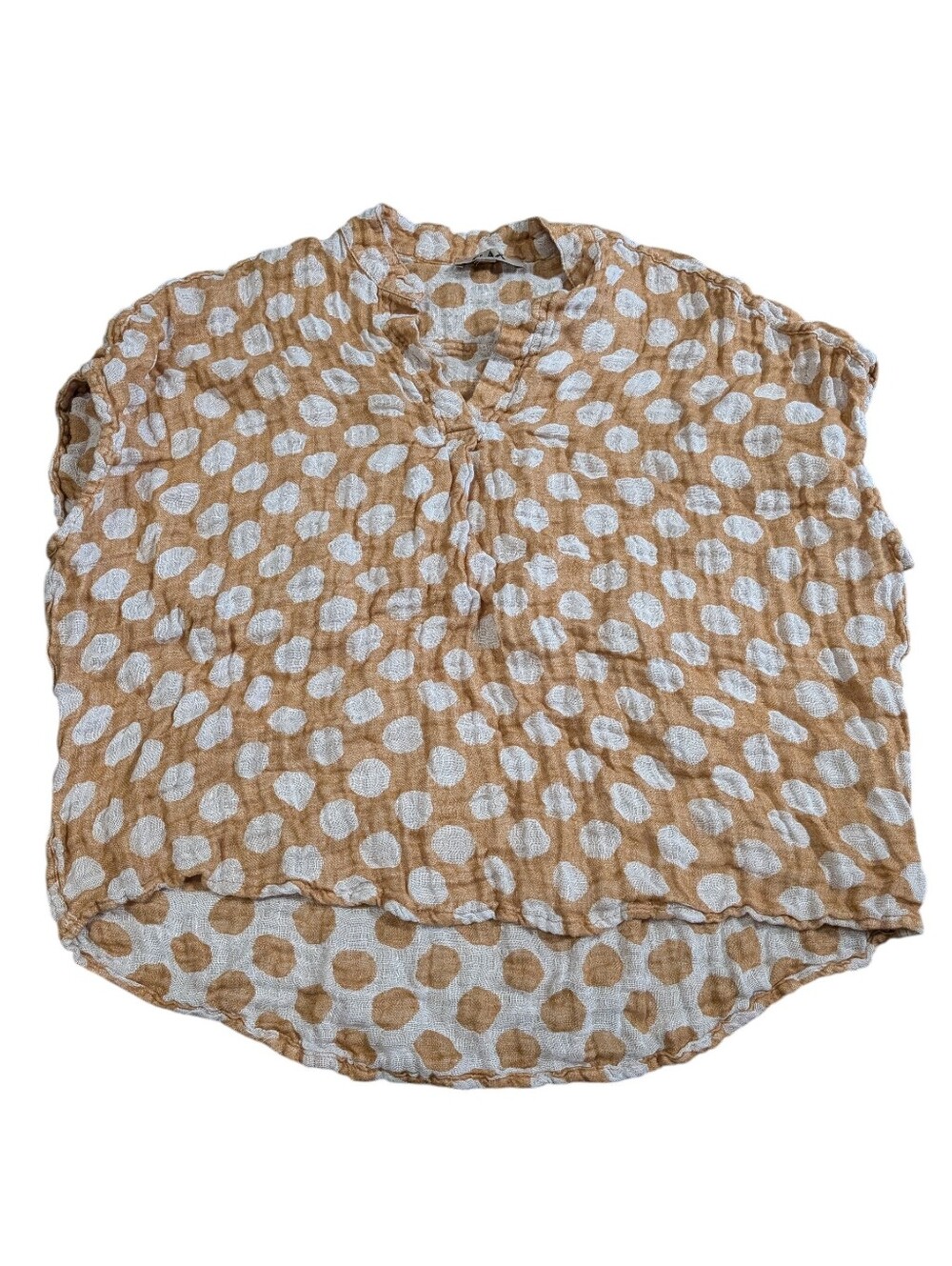 Flax Womens Polka Dot Linen Spartan Pullover Boxy Top Blouse Medium Beige